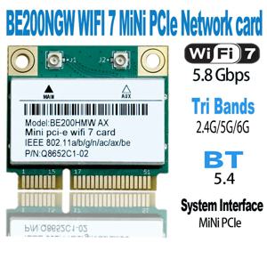 WDXUN WiFi 7 BE200 카드 BE200HMW 미니 pcie Bluetooth 5.4 트라이 밴드 2.4G/5G/6GHz 무선 네트워크 PC Windows10/11 WiFi6E