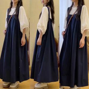 여성 여름 루즈핏 코튼 블렌드 조끼 드레스 한국 스타일 포레스트 시스템 빈티지 레트로 하이 웨이스트 짧은 스커트 캐주얼