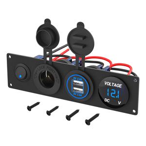 DaierTek 4 in 1 ON/OFF 충전기 소켓 패널 듀얼 USB 소켓 전원 콘센트 및 LED 전압계 및 시가 라이터 소켓 및 LED 스위치