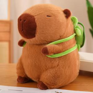 딸기 모자 Capybara 플러시 장난감 시뮬레이션 거북이 배낭 Capibara 박제 동물 아빠 핸드 서클 링 소형 펜던트