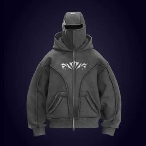 Y2K 하라주쿠 닌자 지퍼 업 까마귀 오버 사이즈 자수 워시 더블 모자 스웨트 아메리칸 스타일 StreetWear Goth Men Women Top