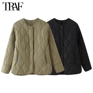 TRAF 블랙 퀼트 자켓 여성 패딩 데미 시즌 자켓 여성용 긴 소매 겨울 코트 여성 겉옷 여성 자켓