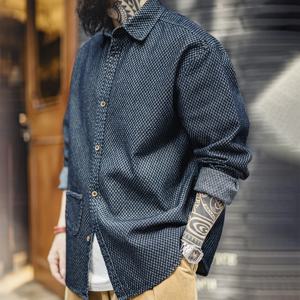 Maden Retro 체크 무늬 긴팔 데님 셔츠 루즈 한 옷깃 싱글 브레스트 자켓 남성용 봄, 가을 다목적 겉옷