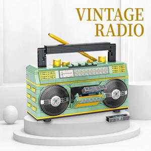 레트로 라디오 클래식 시리즈 빌딩 블록 세트 빈티지 음악 플레이어 디스플레이 키트 DIY 모델 크리 에이 티브 선물 완구 성인 어린이 어린이