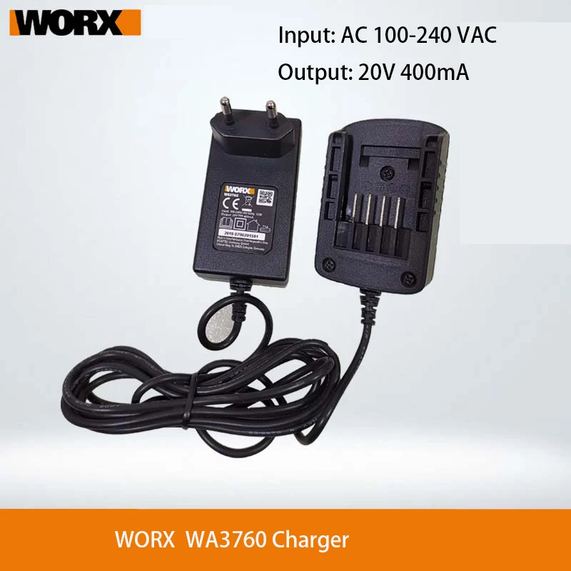 Worx WA3760 충전기, 20V 리튬 배터리, 4 핀 WA3551.1 WA3572 WA3550 WA3553 등, EU 플러그