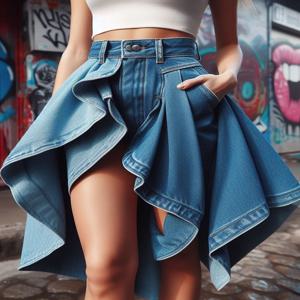 불규칙한 데님 스커트 2025 여름 성격 높은 허리 느슨한 streetwear 중간 길이 미디 스커트 y2k 레이어드 밑단 옷