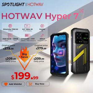 HOTWAV Hyper 7 5G 견고한 전화기 6.6'' FHD+ 2K 디스플레이 10800mAh 휴대 전화 280LM 64MP 스마트폰 8GB 256GB Android 14 핸드폰
