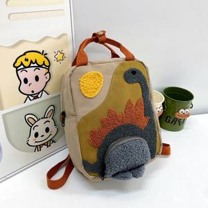 새로운 공룡 패션 배낭 후크 머리 수 놓은 만화 캔버스 유치원 어린이 배낭 소년 소녀 학생 Schoolbag