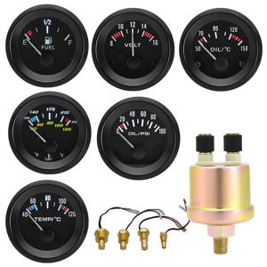 센서가있는 자동 온도 측정기 1/8 NPT 52mm LED 디지털 오일/수온 표시기 PSI 오일 프레스 블랙 게이지 맞춤 가솔린 자동차