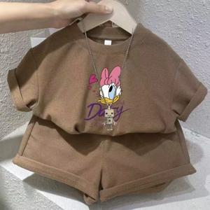 여름 아기 소녀 의류 세트 아이 패션 디즈니 인쇄 티셔츠와 반바지 2pcs 정장 어린이 짧은 소매 상단 하단 의상