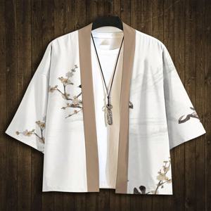 RANMARU KIMONO 남성 여름 반팔 프린트 셔츠 셔츠 패션 내셔널 트렌드 하라주쿠 레트로 가디건 및 의류