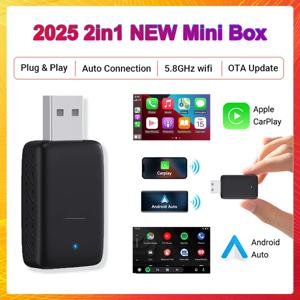 2025New 무선 Carplay Android Auto 2in1 미니 어댑터 동글 자동 연결 플러그 앤 플레이 Bluetooth WiFi Universal Mini Box