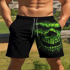 새로운 남성 비치 바지 공포 해골 3D 인쇄 남성 반바지 여름 캐주얼 빠른 건조 트렁크 남성 의류 하와이 유행 반바지