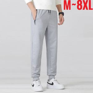 여름 빅 사이즈 남성 바지 Drawstring 스트레치 스포츠 조깅 바지 남성 플러스 대형 맞춤 지퍼 포켓 4XL 5XL 6XL 7XL 8XL 그레이 블랙