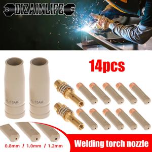 14Pcs 용접 접촉 팁 새로운 코팅 보호 0.8/1.0/1.2MM 15AK 가스 노즐 팁 용접 토치 도구 부품 가스 보호 노즐