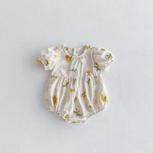 목가적 인 소녀 아기 수 놓은 꽃 Romper 반팔 해바라기 유아 Jumpsuit 유아 신생아 원피스 아기 의류