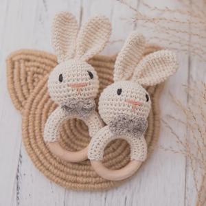 아기 크로 셰 뜨개질 딸랑이 나무 Teether 장난감 BPA 무료 나무 설치류 토끼 딸랑이 아기 모바일 놀이 체육관 신생아 교육 음악 장난감