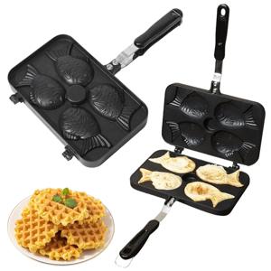 주방 일본 Taiyaki 더블 물고기 모양의 뜨거운 디저트 와플 케이크 메이커 팬 일본 팬케이크 더블 팬 프라이 팬 와플 금형