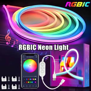 RGBIC 네온 LED 스트립 조명 1M 2M 3M 5M 블루투스 APP 제어 USB 유연한 방수 네온 LED 조명 게임 홈 장식