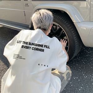 2025 아메리칸 하이 스트리트 헤비 코튼 화이트 반팔 티셔츠 남성 여름 트렌드 브랜드 루즈 대형 보이즈 탑