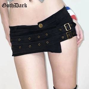 고스 다크 펑크 스타일 금속 버클 Ultrashort 바지 몰 고스 로우 허리 스키니 반바지 사이버 Y2K streetwear 여성 Alt 핫 바지