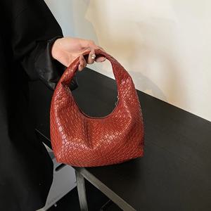 여성 클래식 패션 짠 양각 호보 부드러운 PU 가죽 작은 탑 핸들 숄더 백 캐주얼 데일리 핸드백