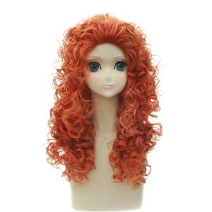 HAIRJOY ​​용감한 메리다 공주 코스프레 가발 합성 머리 긴 곱슬 오렌지 로리타 가발