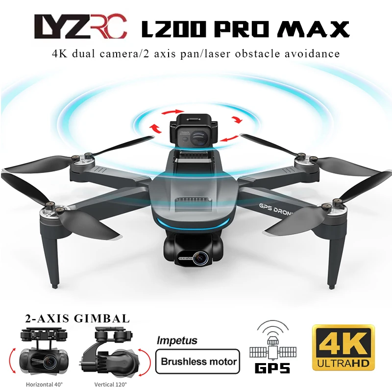 L200 PRO MAX GPS 드론(2축 짐벌 포함) 전문 손떨림 방지 4K HD 카메라 FPV 드론 360 °   장애물 회피 쿼드콥터 장난감