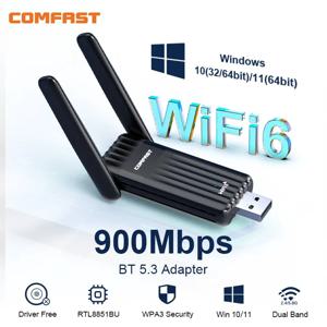 COMFAST 900Mbps WiFi 6 BT 5.3 USB 어댑터 듀얼 밴드 2.4/5G RTL8851BU 노트북 PC 용 무선 무료 드라이브 네트워크 카드 Win 10/11