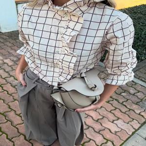 Ruffles Women Sweet Shirts 2025 패션 숙녀 캐주얼 보라색 줄무늬 블라우스 파티 여성 세련된 탑 소녀 귀여운 옷