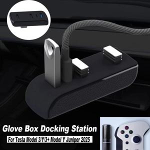Tesla Model 3 Y 3+ Y Juniper USB 허브 포트 용 글러브 박스 도킹 스테이션 자동차 4-in-1 USB 확장기 충전기 업그레이드 데이터 전송