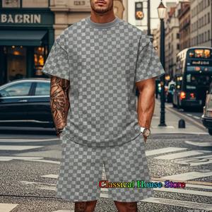 여름 새로운 남성 Tracksuit 럭셔리 인쇄 티셔츠 + 반바지 세트 스포츠 복장 조깅 슈트 야외 streetwear 대형 옷