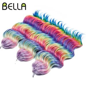 BELLA 16 인치 3PCS 300g 깊은 물결 모양의 머리 합성 크로 셰 뜨개질 머리띠 물결 머리 옹 브르 레인보우 트위스트 크로 셰 뜨개질 머리 확장