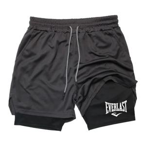 남성용 컴프레션 체육복, EVERLAST 프린트 스포츠 팬츠, 더블 레이어, 속건성, 농구, 해변, 근육, 피트니스