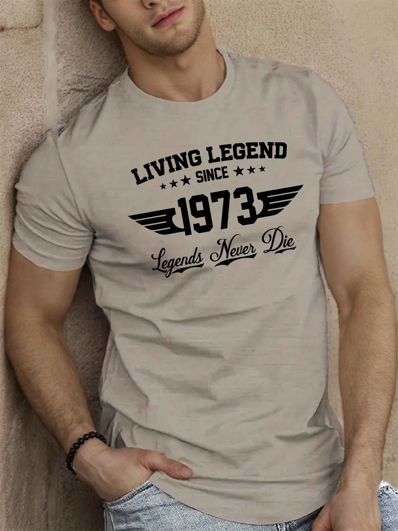 여름 남성 100 코튼 캐주얼 루즈 플러스 사이즈 SINCE 1973 패턴 프린트 스포츠 편안한 라운드 넥 반팔 티셔츠