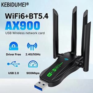 900Mbps WiFi 네트워크 카드 2.4G/5Ghz Bluetooth 5.4 Wi-Fi 동글 AX900 USB 4 안테나 무선 수신기 (PC/노트북 드라이버 용) 무료