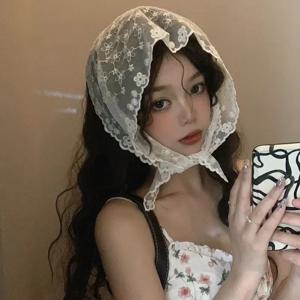 레트로 꽃 레이스 헤드 랩 스카프 여성을위한 수 놓은 삼각형 목 스카프 빈티지 여행 사진 헤어 두건 액세서리