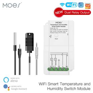 WiFi 스마트 온도 습도 스위치 모듈 센서 듀얼 릴레이 출력 스마트 라이프 App 무선 컨트롤러 Alexa Google과 함께 작동