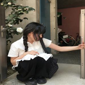 달콤한 한국 스타일 스플 라이스 레이스 반소매 셔츠 탑 루즈 와이드 레그 캐주얼 청바지 바지 통근 스타일 레귤러 피트 싱글 버튼