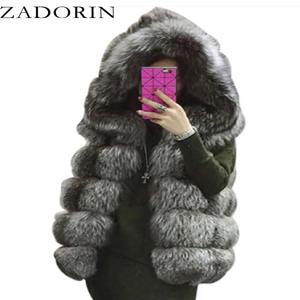 ZADORIN S-4XL 여성 후드 모피 코트 가을 겨울 두꺼운 따뜻한 가짜 실버 폭스 모피 조끼 여성 고급 카파 패션 카디건