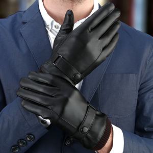 남성용 장갑 검은 겨울 장갑 따뜻한 터치 스크린 방풍 운전 Guantes 남성 가을 겨울 PU 가죽 장갑 비즈니스 유지