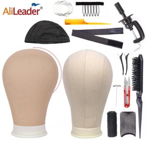Alileader 훈련 마네킹 헤드 캔버스 블록 헤드 디스플레이 스타일링 마네킹 Manikin 헤드 가발 스탠드 무료 T 바늘 홀더 받기