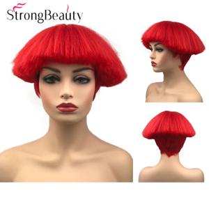 StrongBeauty 짧은 야키 스트레이트 합성 가발 레드/화이트/금발/블랙 버섯 머리 가발 내열성 머리카락