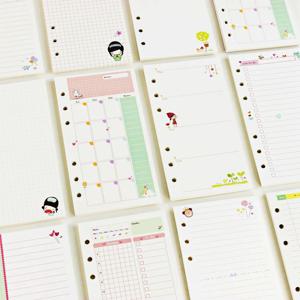 45 매 Kawaii A5 A6 루스 리프 노트 용지 리필 나선형 바인더 색인 내부 페이지 월간 주간 일일 플래너 의제