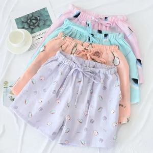 여성 코튼 반바지 더블 거즈 홈 파자마 바지 수면 바지 여름 캐주얼 비치 바지 잠옷 라운지 파자마 반바지