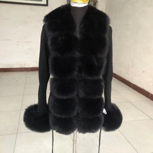 여성 자른 스웨터 카디건 봄 가을 뜨거운 판매 가짜 모피 니트 스웨터 카디건 가짜 여우 모피 모피 칼라 숙녀 코트