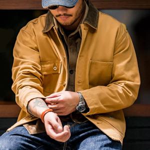 Maden 빈티지 헤비급 미시간 Chore Jackets 남성용 봄 느슨한 옷깃 칼라 아웃웨어 용 멀티 포켓 캔버스 사냥 코트