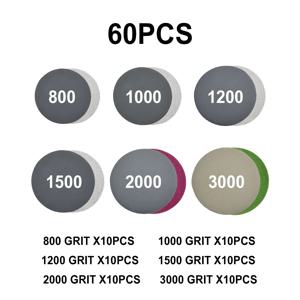60pcs 3in 75mm 그릿 샌딩 디스크 정확한 샌딩 연마 디스크 그립을위한 습식 건식 800-3000 그릿 자동차 연마 핸드 툴