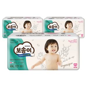 보솜이 리얼코튼 오가니크 팬티 점보 여아 32매 3팩