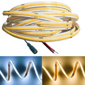 COB LED 스트립 8mm 320 LED 폭 따뜻한 자연 차가운 흰색 색상 유연한 12V 24V LED 테이프 바 빛 집 방 장식